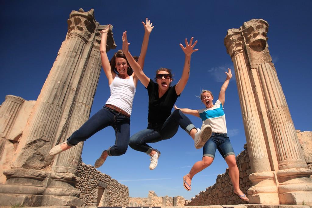college students at roman ruins in Morocco